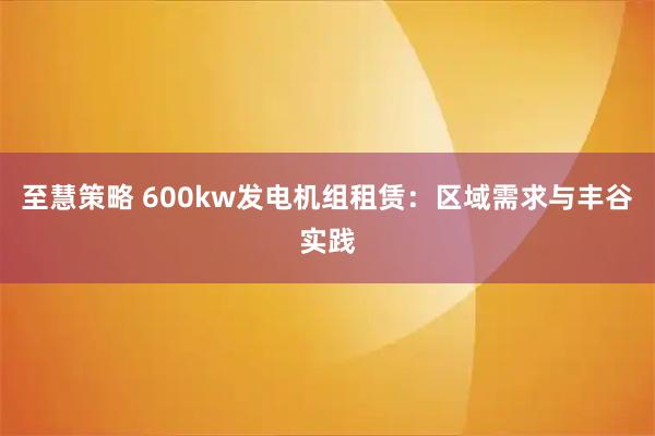 至慧策略 600kw发电机组租赁：区域需求与丰谷实践