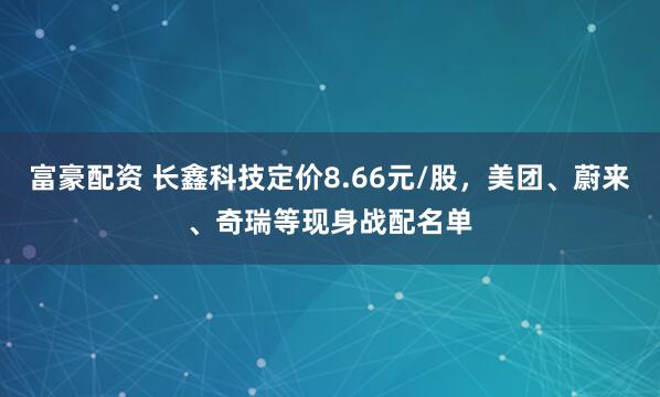 富豪配资 长鑫科技定价8.66元/股,美团、蔚来、奇瑞等现身战配名单