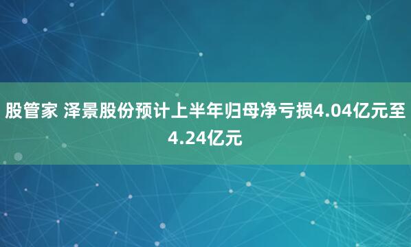 股管家 泽景股份预计上半年归母净亏损4.04亿元至4.24亿元